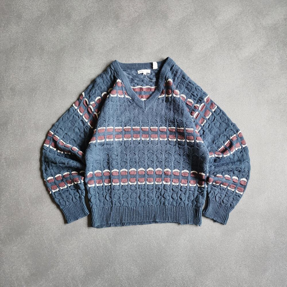 Vintage 90's Saturday's Acrylic Knit Grandpa Blue Sweater XL